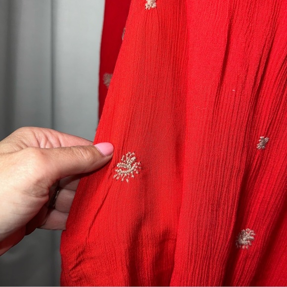 Free People Sweet Tennessee Red Floral Embroidered Mini Tunic Dress S Boho Beach - Picture 8 of 14
